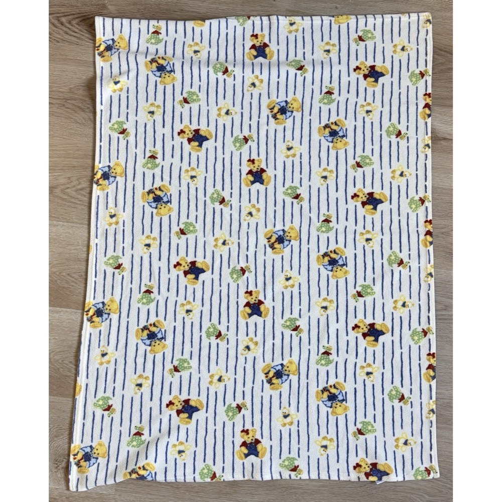 Vintage Springmaid Blue Jean Teddy Fleece Baby Blanket 31x40 Crib Nursery Bear